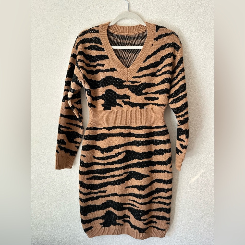 Tan & Black Tiger Stripe Knit Dress Size Small